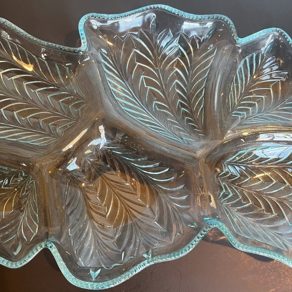 Vintage Jeanette Blue Glass Divided Dish - 1950s - Picture 3 of 10